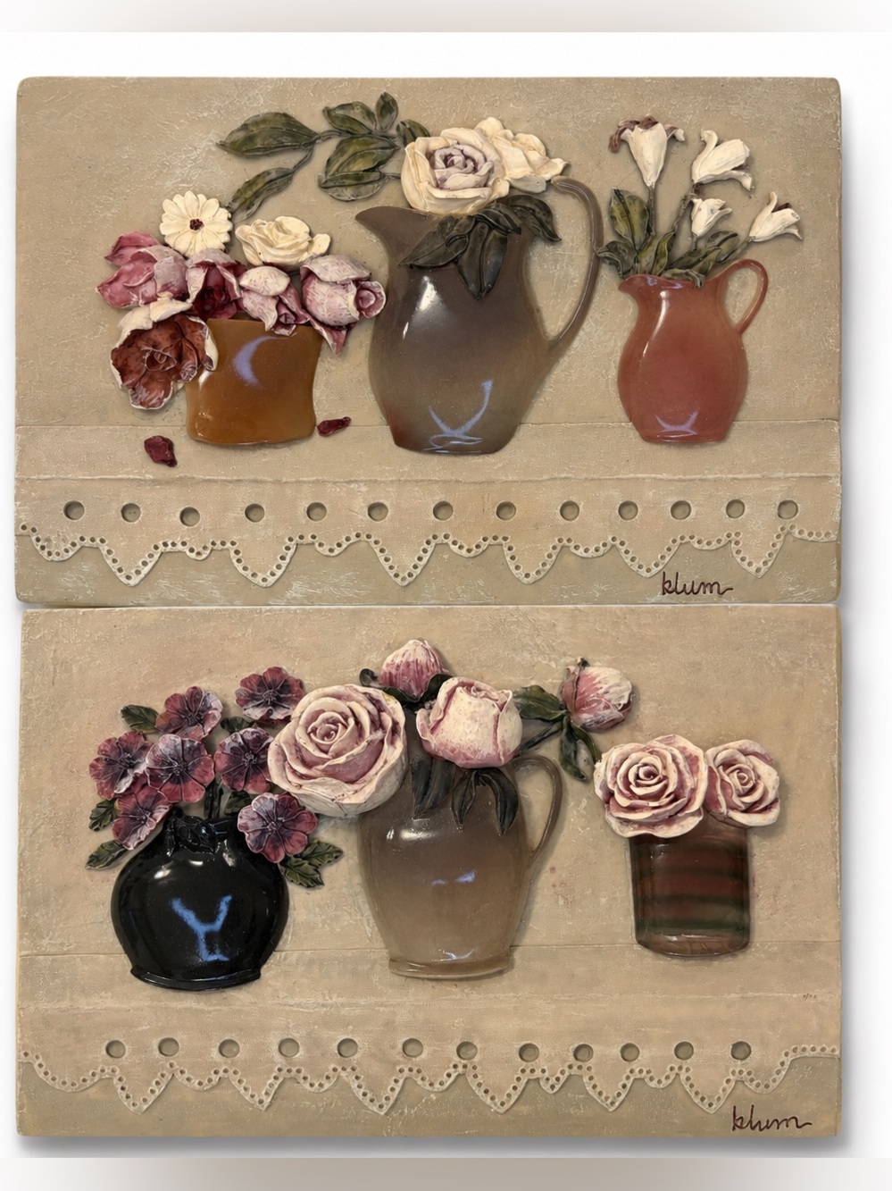 Cheri Blum 3D Floral Wall Art Plaques Roses Romantic Decor Shabby Cottage